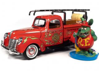 Rat Fink Fire Truck with Resin Figure, Red with Flames Auto World 1:18
