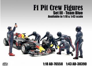 F1 Pit Crew Figure - Set Team Blue (Set 3, Final set) American Diorama 1:18 (Auto nicht enthalten!)