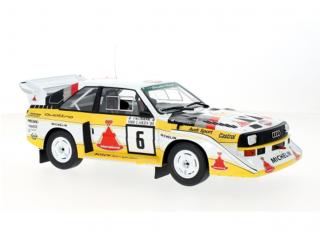 Audi Sport quattro S1 E2, No.6, 1000 Lakes Rally, 1985 H.Mikkola/A.Hertz IXO 1:18 Metallmodell (Türen/Hauben nicht zu öffnen!) <br> Disponible à partir de mi-avril 2024