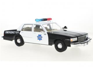 Angebot der Woche:<br>Chevrolet Caprice, S.F.P.D. - San Francisco Police Department, 1987 MCG 1:18 Metallmodell, Türen und Hauben nicht zu öffnen<br> Gültig bis 05.04.2024 oder solange Vorrat reicht!