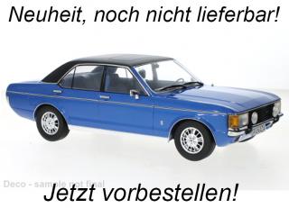 Ford Granada MK I, metallic-blau/matt-schwarz, 1975 MCG 1:18 Metallmodell, Türen und Hauben nicht zu öffnen <br> Liefertermin nicht bekannt