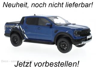 Ford Ranger Raptor, metallic-blau, 2023 MCG 1:18 Metallmodell, Türen und Hauben nicht zu öffnen <br> Liefertermin nicht bekannt