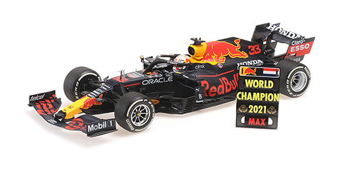 RED BULL RACING HONDA RB16B - MAX VERSTAPPEN - WINNER ABU DHABI GP 2021 W/PITBOARD - WC 2021 Minichamps 1:18