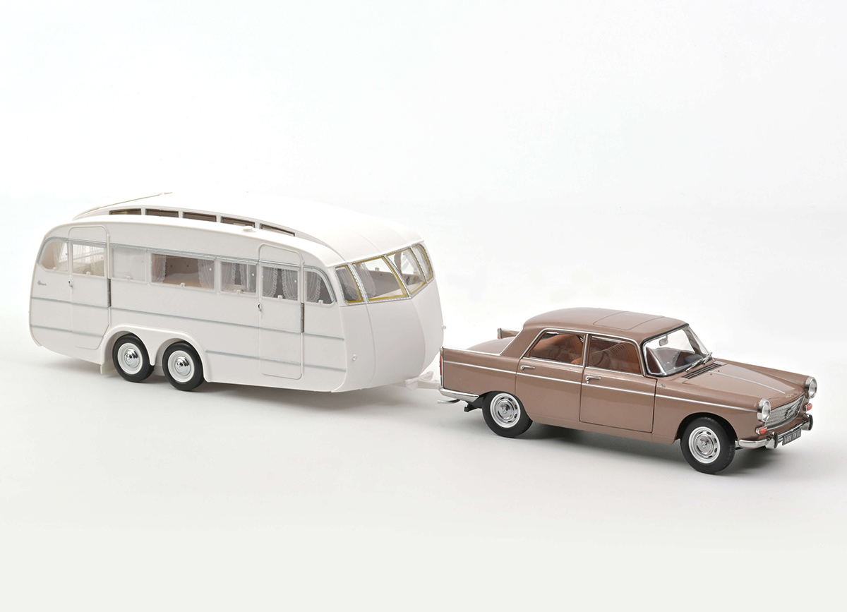 Peugeot 404 1965 - Brown metallic with Caravan Hénon Norev 1:18