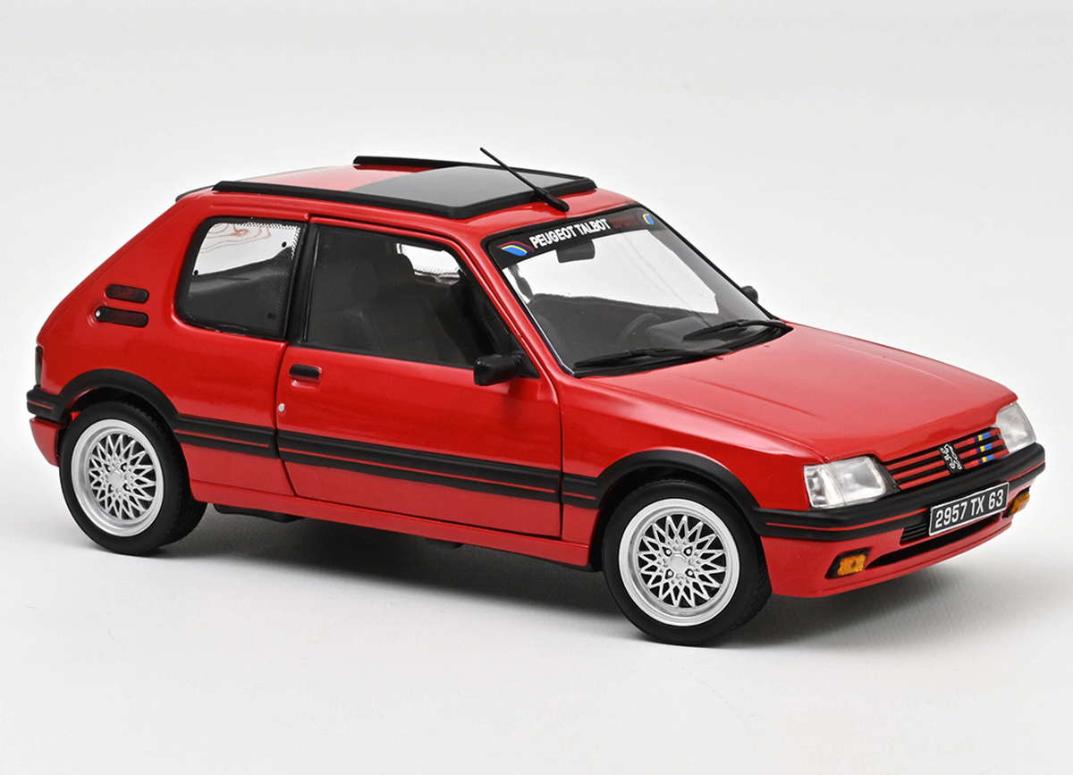Peugeot 205 GTi 1.9 PTS deco 1991 Vallelunga Red   Norev 1:18 Metallmodell 2 Türen und Motorhaube zu öffnen!