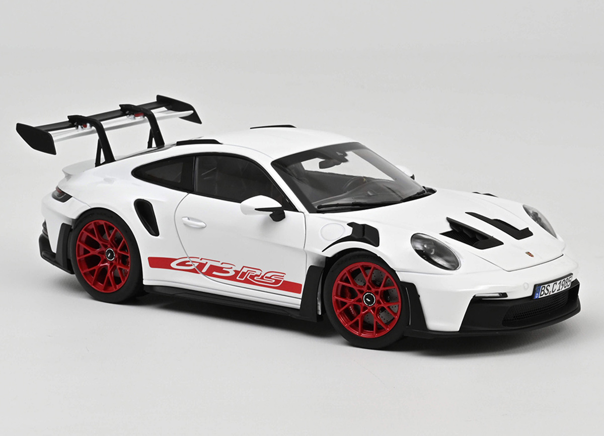 Porsche 911 GT3 RS 2022 White & Pyro red Norev 1:18 Metallmodell 2 Türen und 1 Haube zu öffnen!