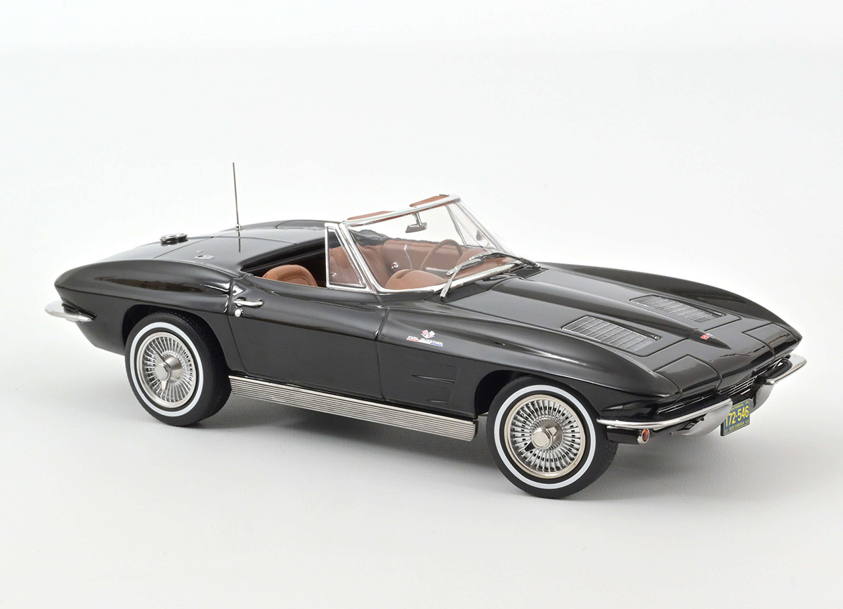 Chevrolet Corvette Sting Ray Cabriolet 1963 - Black Norev 1:18 Metallmodell (Türen/Hauben nicht zu öffnen!)
