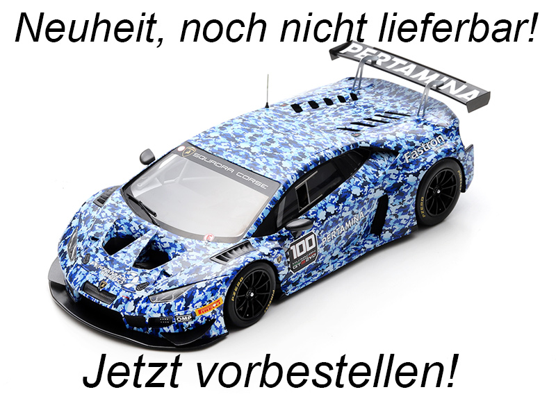 Lamborghini Huracán GT3 EVO No.100  Squadra Corse - Test car 2018" Lamborghini Huracán GT3 EVO No.100 Squadra Corse - Test car 2018 Spark 1:18 mit Plexiglasvitrine (Türen, Motorhaube... nicht zu öffnen!) Availability unknown (not before Q4 2023)