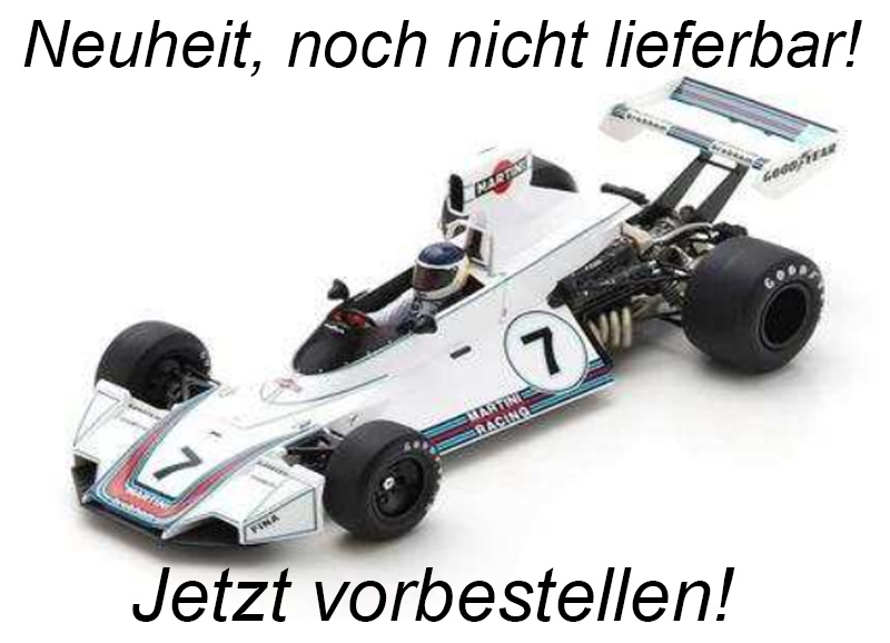 Brabham BT44B No.7 Winner German GP 1975 Carlos Reutemann Spark 1:18 mit Plexiglasvitrine (Türen, Motorhaube... nicht zu öffnen!)  Liefertermin nicht bekannt
