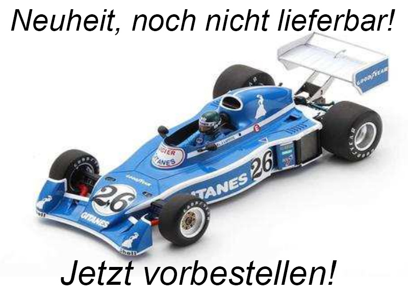 Ligier JS5 No.26 3rd Belgian GP 1976 Jacques Laffite Spark 1:18 mit Plexiglasvitrine (Türen, Motorhaube... nicht zu öffnen!)  Liefertermin nicht bekannt