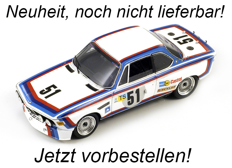 BMW 3.0 CSL No.51 11th 24H Le Mans 1973 T. Hezemans - D. Quester Spark 1:18 mit Plexiglasvitrine (Türen, Motorhaube... nicht zu öffnen!) Liefertermin nicht bekannt (nicht vor 4. Quartal 2023)