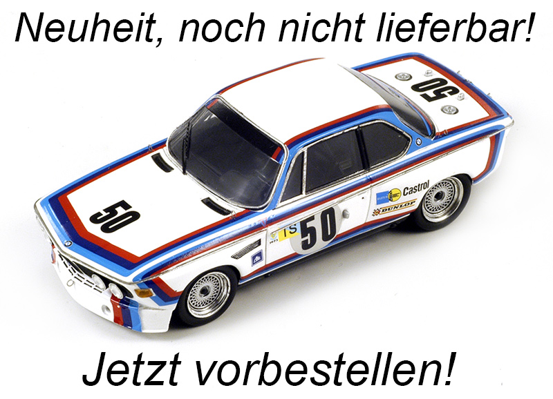 BMW 3.0 CSL No.50 24H Le Mans 1973 C. Amon - H-J. Stuck Spark 1:18 mit Plexiglasvitrine (Türen, Motorhaube... nicht zu öffnen!) Liefertermin nicht bekannt (nicht vor 4. Quartal 2023)