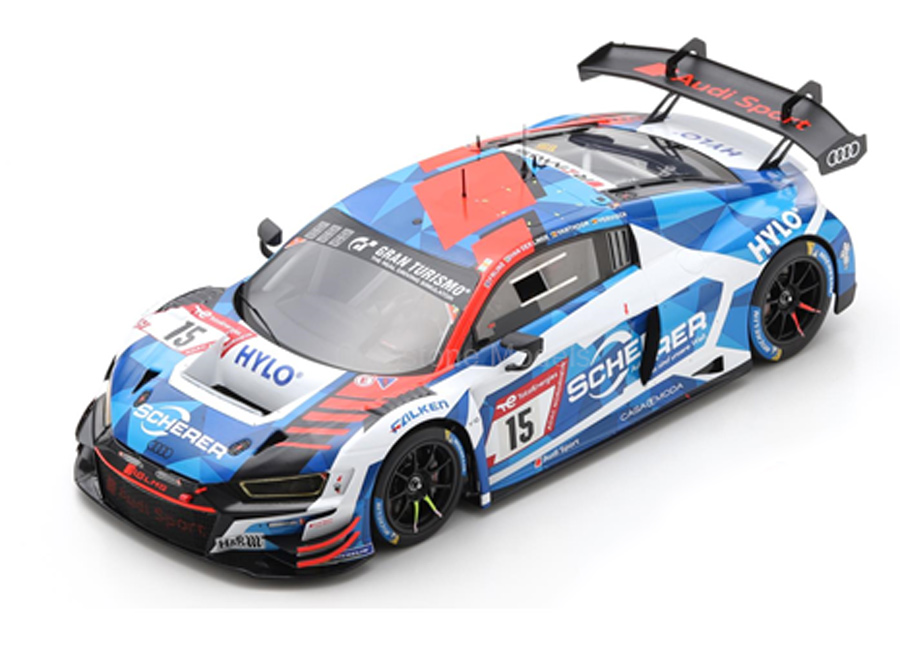 Audi R8 LMS GT3 No.15 Audi Sport Team Phoenix Winner 24H Nürburgring 2022 R. Frijns - K. van der Linde - D. Vanthoor - F. Vervisch Limited 300 Spark 1:18 mit Plexiglasvitrine (Türen, Motorhaube... nicht zu öffnen!)
