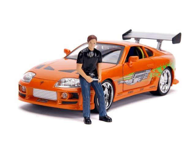 Toyota Supra 1995 *Fast and Furious* with lights & Brian Figure, orange Jada  1:18
