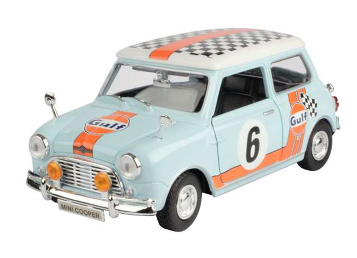 Mini Cooper Gulf Rally #6, light blue/orange Motormax 1:18