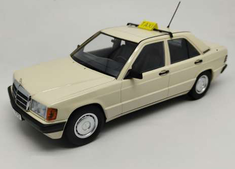 Modellauto Mercedes 190 W201 1993 Taxi Germany, creme Triple9 1:18 (Türen,  Motorhaube nicht zu öffnen!) bei