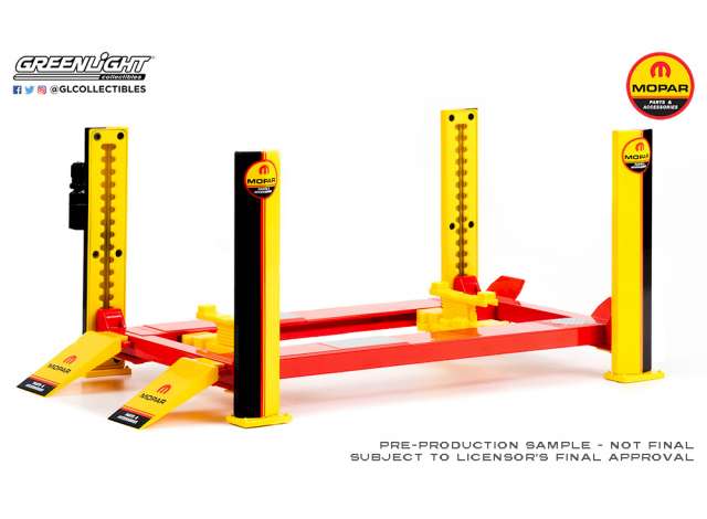 Hebebühne Four-Post Lift *MOPAR Parts & Accessories*, yellow/red Greenlight 1:18