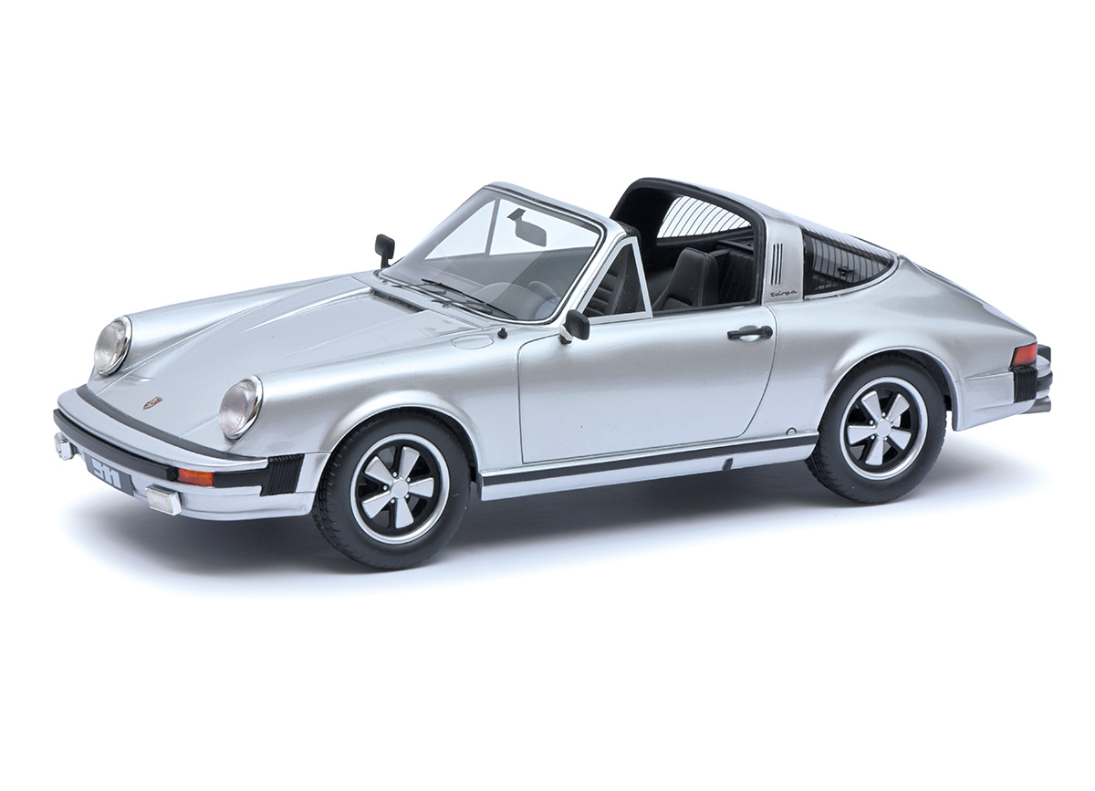 Porsche 911 Targa (1977), silber LIMITED EDITION 500 Schuco ProR.18 Resinemodell 1:18 (Türen, Motorhaube... nicht zu öffnen!)