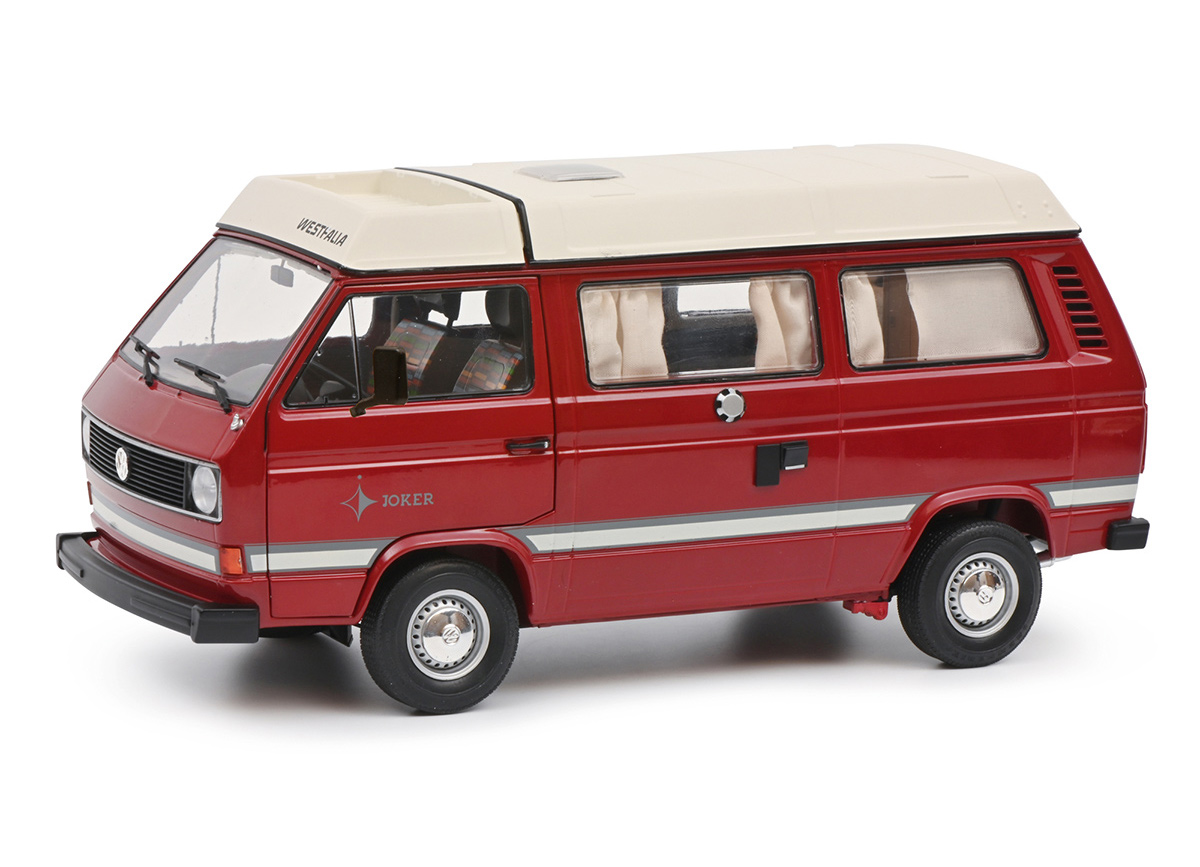 VW Volkswagen Bus T3a Westfalia Joker mit Faltdach, dunkelrot Schuco Metallmodell 1:18