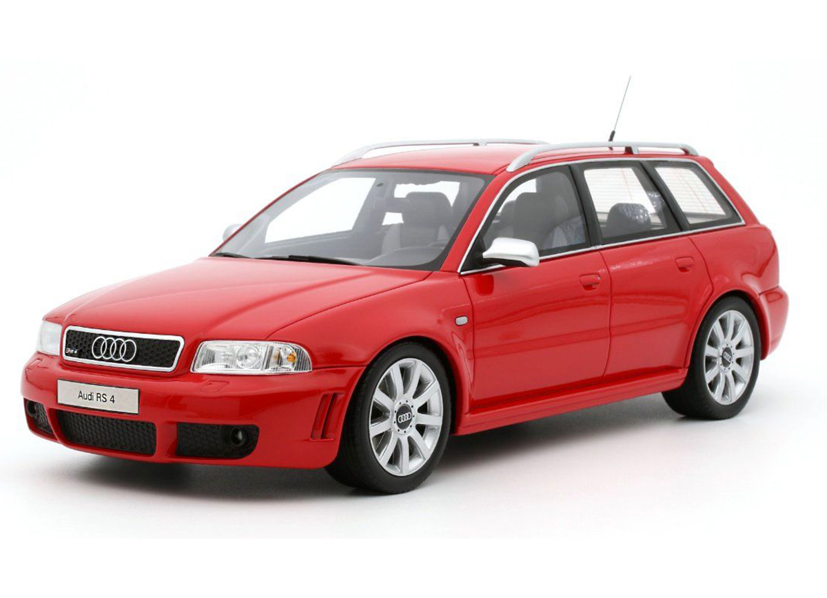 Audi RS 4 B5 2000 Misano Red Innenraum schwarz/weiß  OttO mobile 1:18 Resinemodell (Türen, Motorhaube... nicht zu öffnen!)