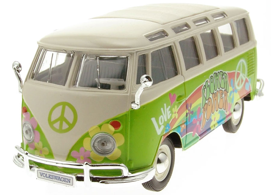 Modellauto VW Bus Samba Hippie-Line grün (Flower Power) Maisto 1