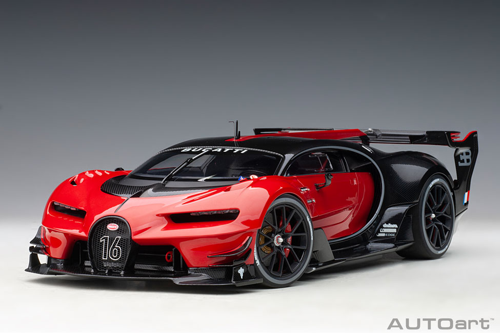 Bugatti Vision Gran Turismo 2015 Red Black Carbon Composite Model 2 Door Openings Autoart 1 18