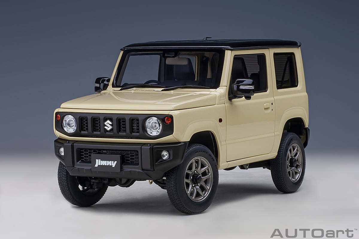 Suzuki Jimny 2018 (JB64)(660cc/RHD) (chiffon Ivory mit schwarzem Dach) (composite model/full openings)  AUTOart 1:18