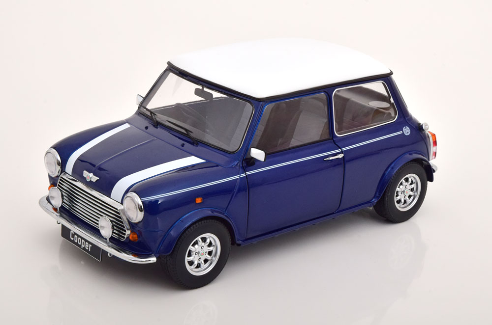 Mini Cooper Rechtslenker blaumetallic/weiß, mit zu öffnenden Türen KK-Scale 1:12