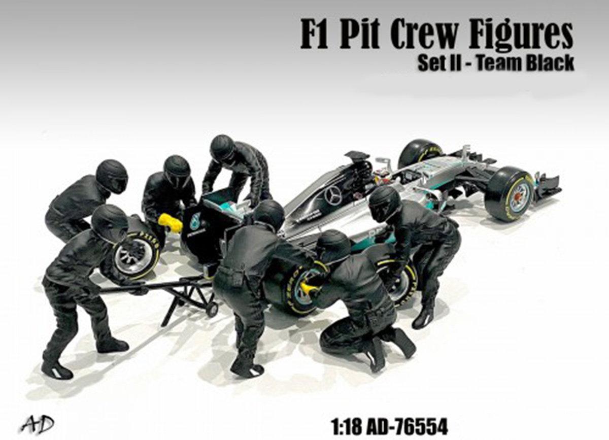7 Figuren:F1 Pit Crew Figure - Set Team Black (Set 2) American Diorama 1:18 (Auto nicht enthalten!)
