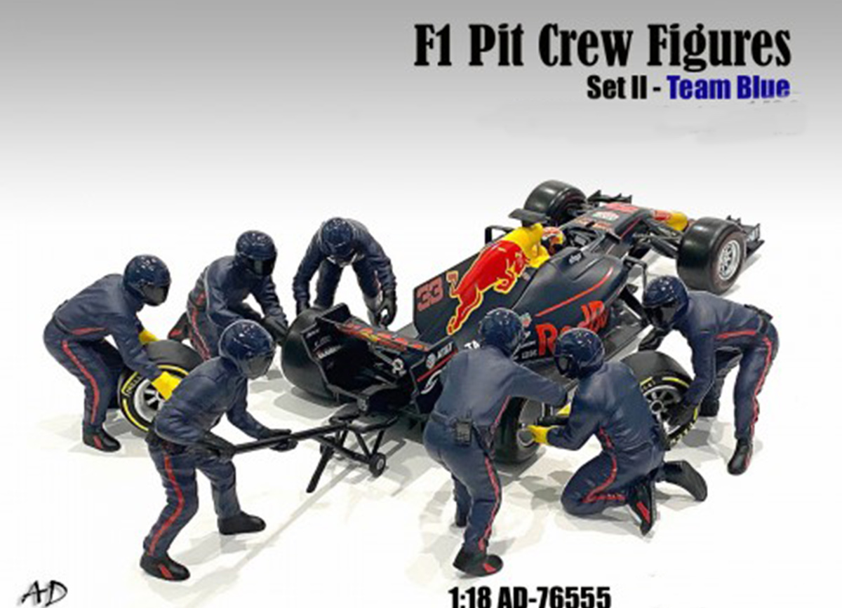 7 Figuren:F1 Pit Crew Figure - Set Team Blue (Set 2) American Diorama 1:18 (Auto nicht enthalten!)