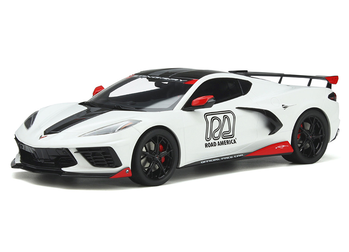 CHEVROLET CORVETTE C8 PACE CAR 2020 ARCTIC WHITE GT Spirit 1:18 Resinemodell (Türen, Motorhaube... nicht zu öffnen!)