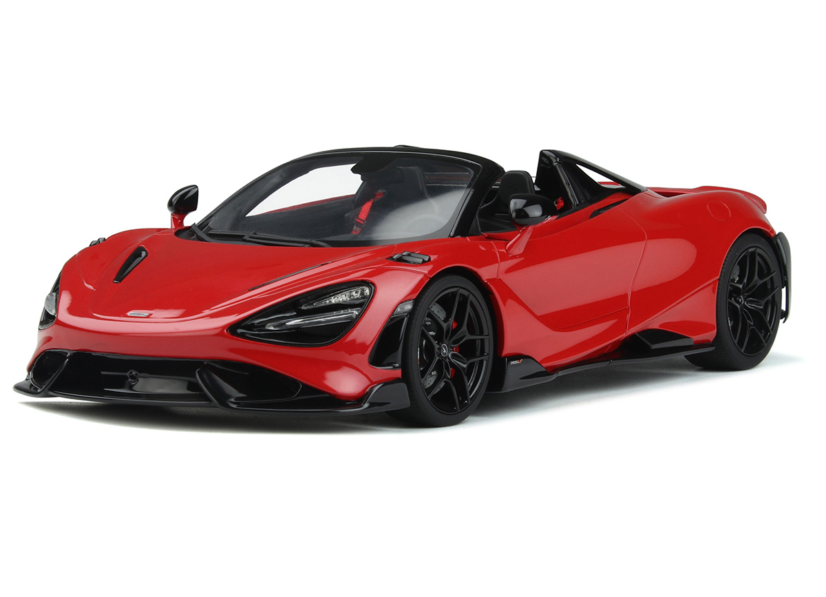 McLaren 765LT Spider 2021 VERMILLON RED GT Spirit 1:18 Resinemodell (Türen, Motorhaube... nicht zu öffnen!)