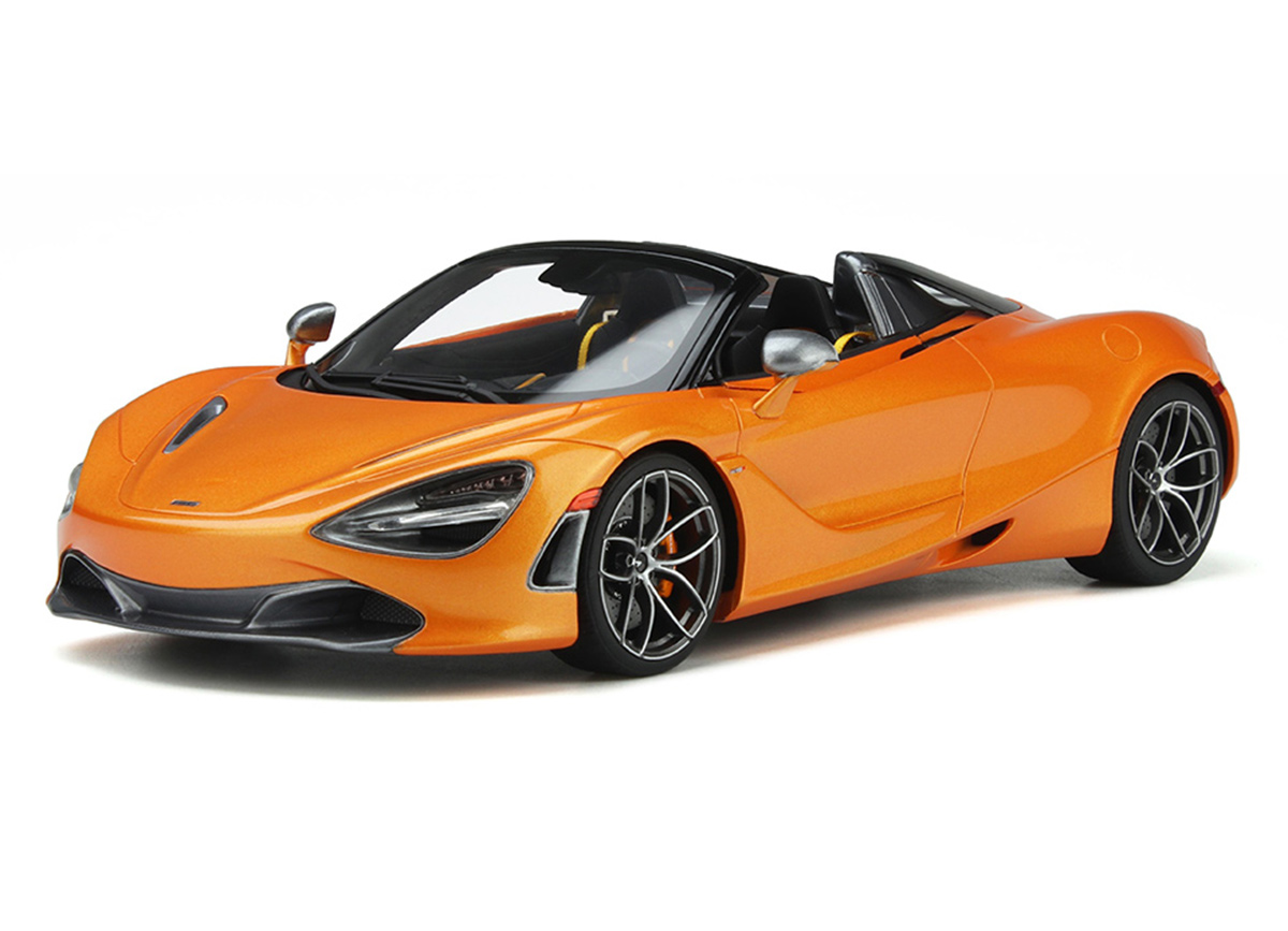MCLAREN 720S SPIDER 2018 PAPAYA SPARK ORANGE GT Spirit 1:18 Resinemodell (Türen, Motorhaube... nicht zu öffnen!)