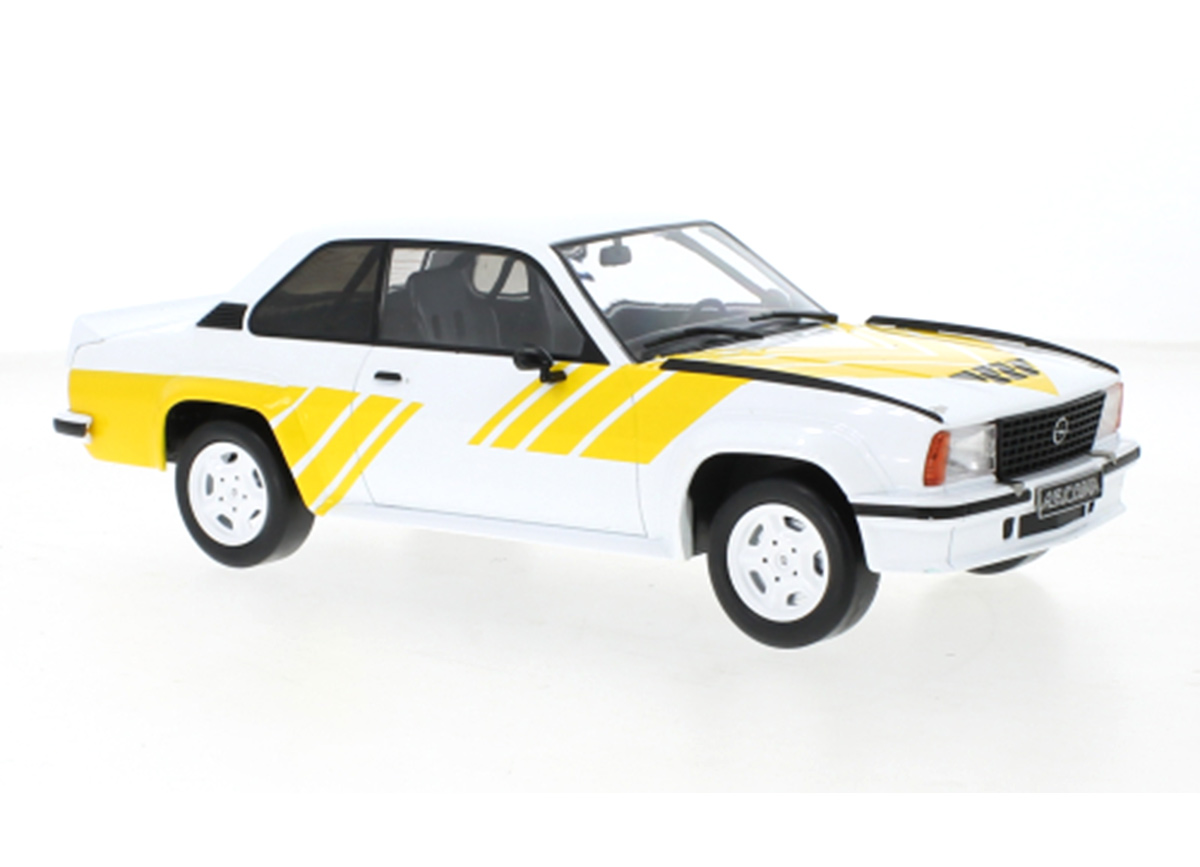 Opel Ascona B 400, weiss/gelb, 1982 IXO 1:18 Metallmodell (Türen/Hauben nicht zu öffnen!)