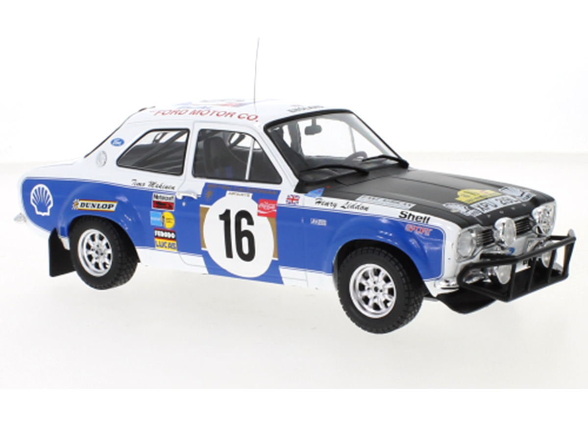 Ford Escort MkI RS 1600, No.16, Safari Rally, 1973 T.Mäkinen/H.Liddon IXO 1:18 Metallmodell (Türen/Hauben nicht zu öffnen!)