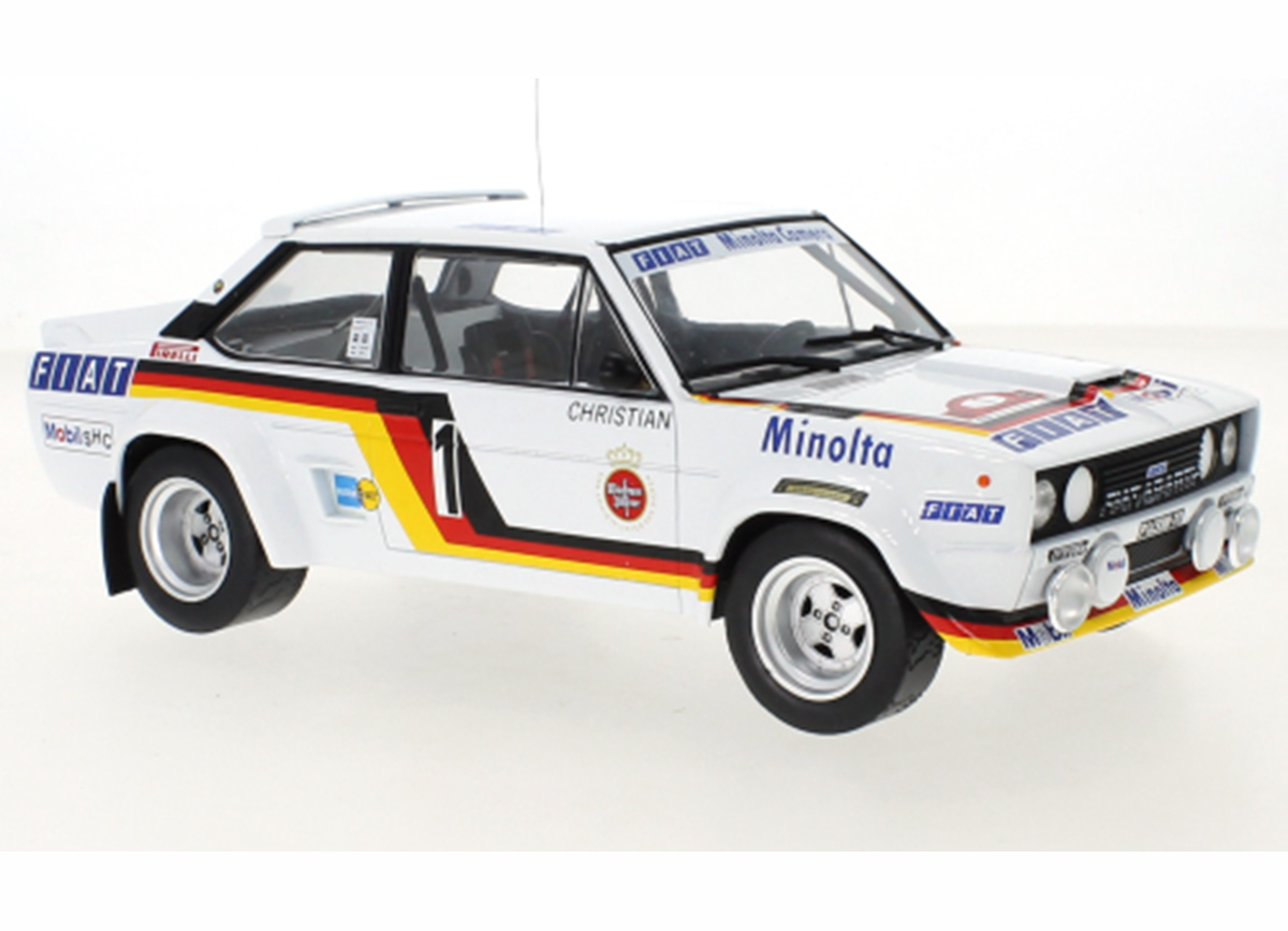 Fiat 131 Abarth, No.1, Rally Hunsrück, 1979 W.Röhrl/C.Geistdörfer IXO 1:18 Metallmodell (Türen/Hauben nicht zu öffnen!)