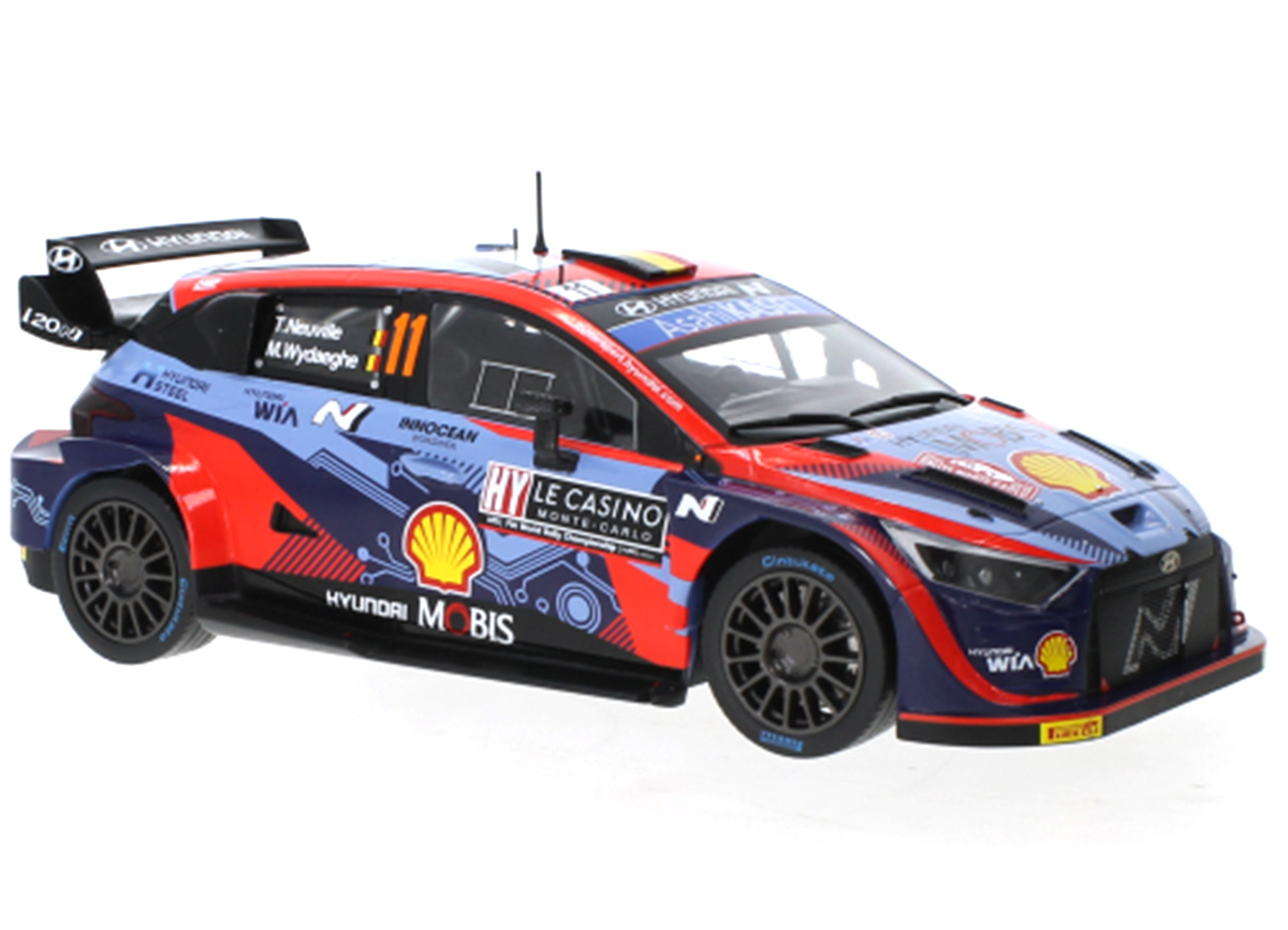 Hyundai i20 N Rally1, No.11, Rallye WM, Rallye Monte Carlo, T.Neuville/M.Wydaeghe, 2022 IXO 1:18 Metallmodell (Türen/Hauben nicht zu öffnen!)