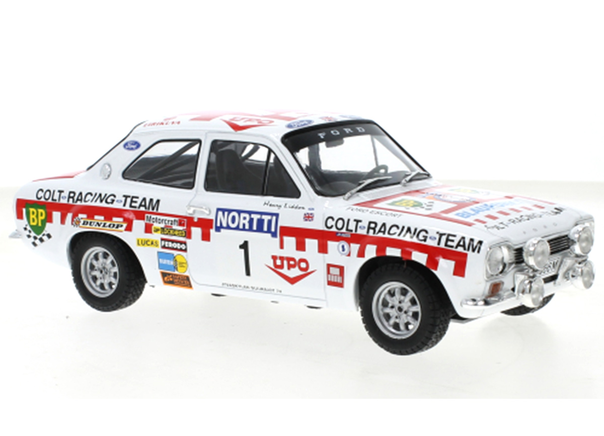 Ford Escort MK I RS 1600, No.1, 1000 Lakes Rally, T.Makinen/H.Liddon, 1974 IXO 1:18 Metallmodell (Türen/Hauben nicht zu öffnen!)