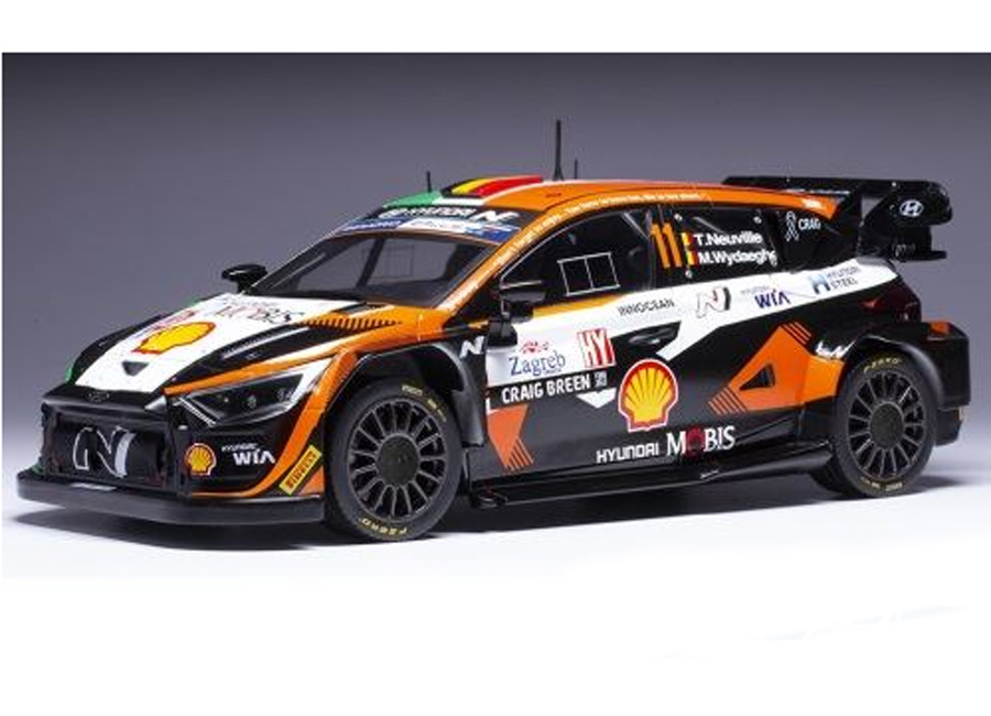 Hyundai i20 N, No.11, WRC1, Rally Croatia, 2023 T.Neuville/M.Wydaeghe IXO 1:18 Metallmodell (Türen/Hauben nicht zu öffnen!)
