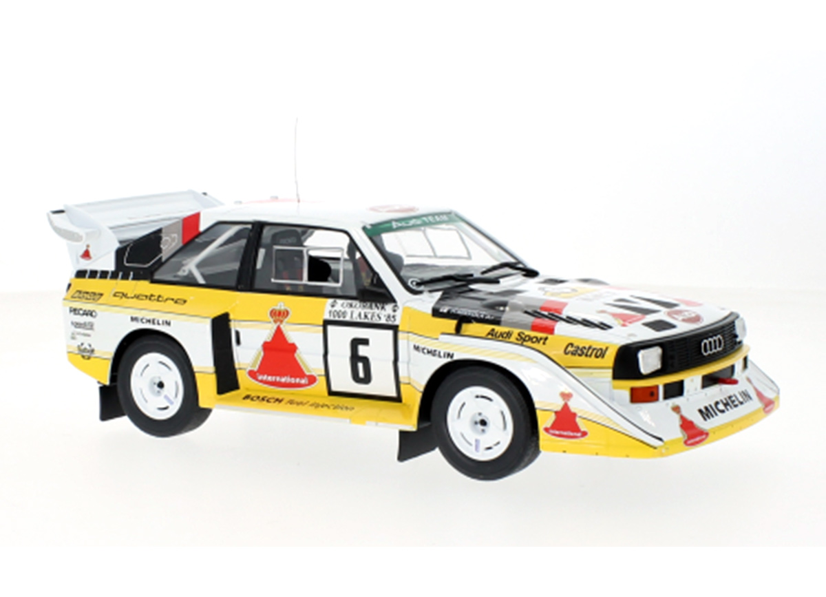 Audi Sport quattro S1 E2, No.6, 1000 Lakes Rally, 1985 H.Mikkola/A.Hertz IXO 1:18 Metallmodell (Türen/Hauben nicht zu öffnen!)