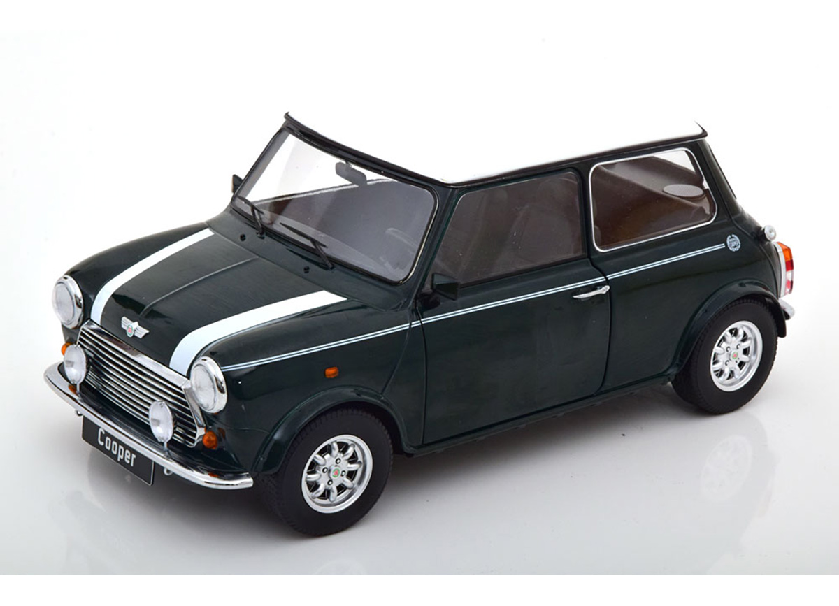 Mini Cooper Linkslenker dunkelgrün/weiß, mit zu öffnenden Türen KK-Scale 1:12