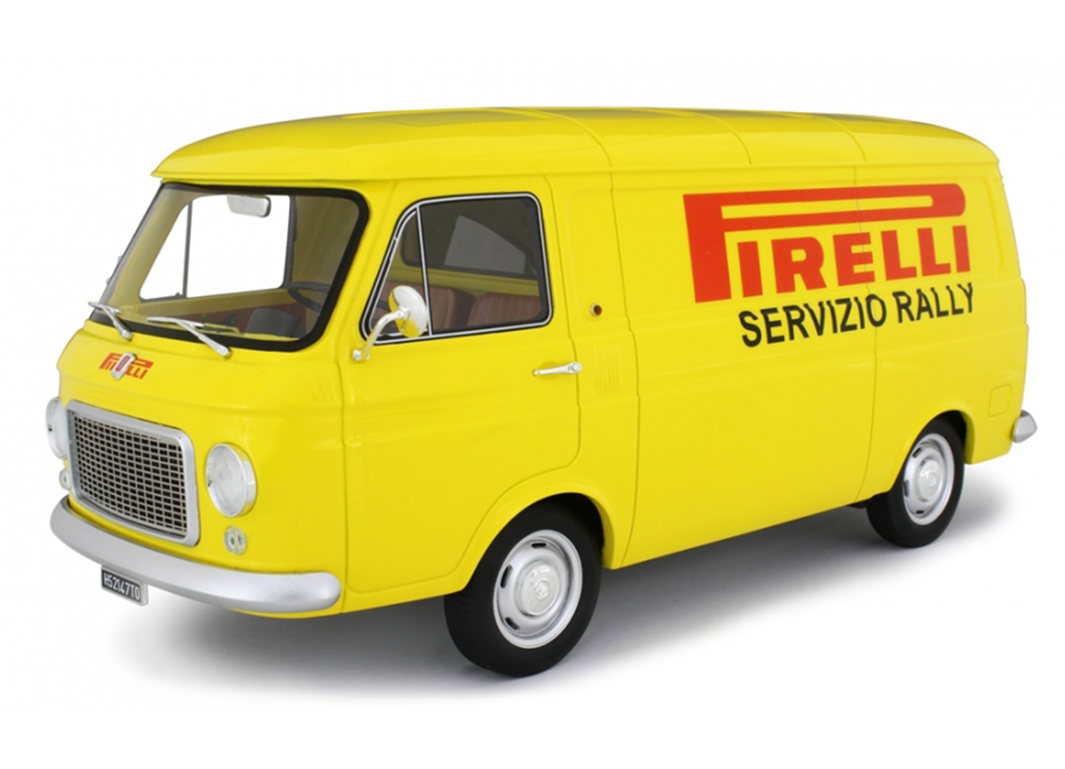 FIAT 238 VAN ASSISTENZA CLIENTI RALLY PIRELLI 1971 gelb Laudoracing 1:18 Resinemodell (Türen, Motorhaube... nicht zu öffnen!)