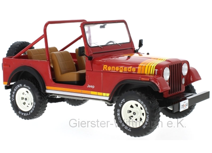 Jeep CJ-7 Renegade, rot, 1980 Türen und Hauben geschlossen MCG 1:18