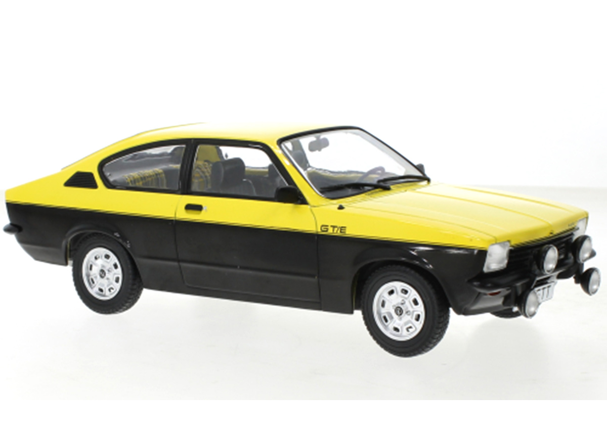 Opel Kadett C Coupe GT/E, gelb/schwarz, 1975 MCG 1:18 Metallmodell, Türen und Hauben nicht zu öffnen