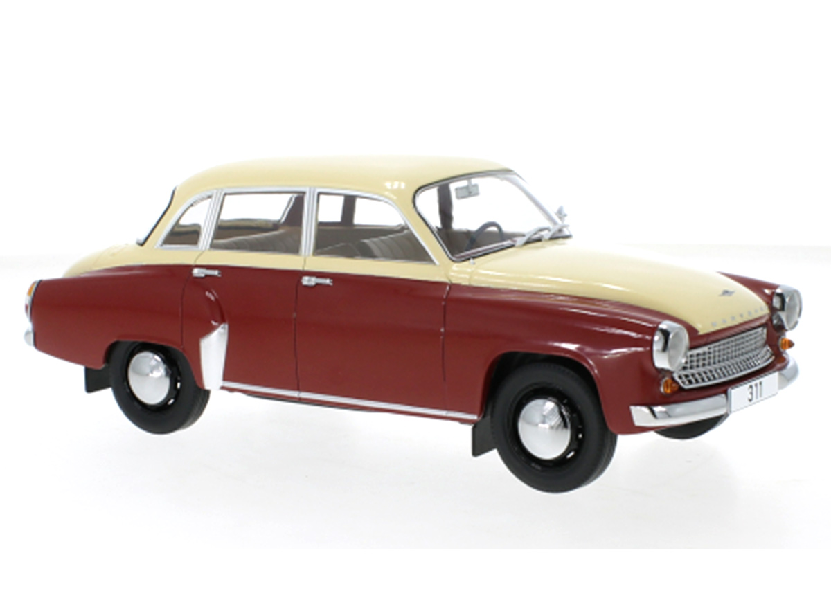 Wartburg 311, dunkelrot/beige, 1959 MCG 1:18 Metallmodell, Türen und Hauben nicht zu öffnen