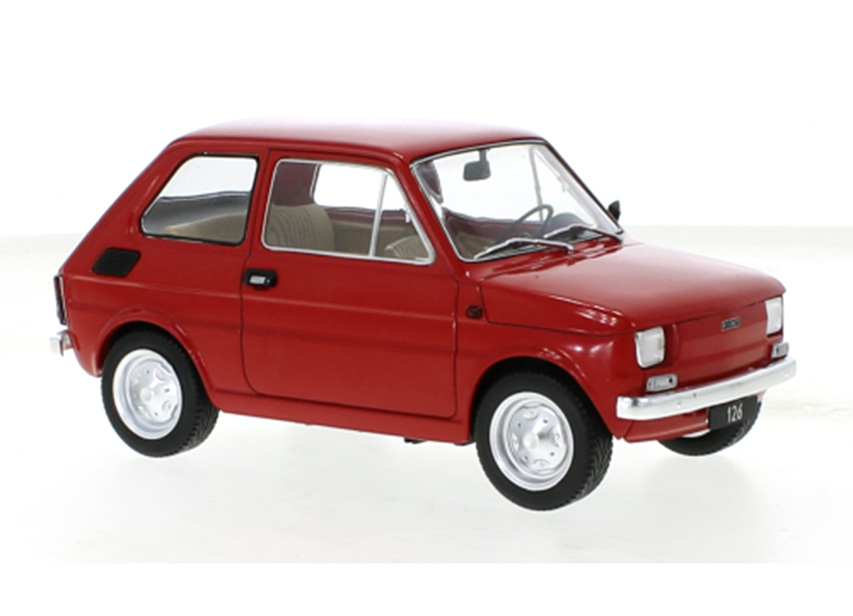 Fiat 126, rot, 1972 MCG 1:18 Metallmodell, Türen und Hauben nicht zu öffnen