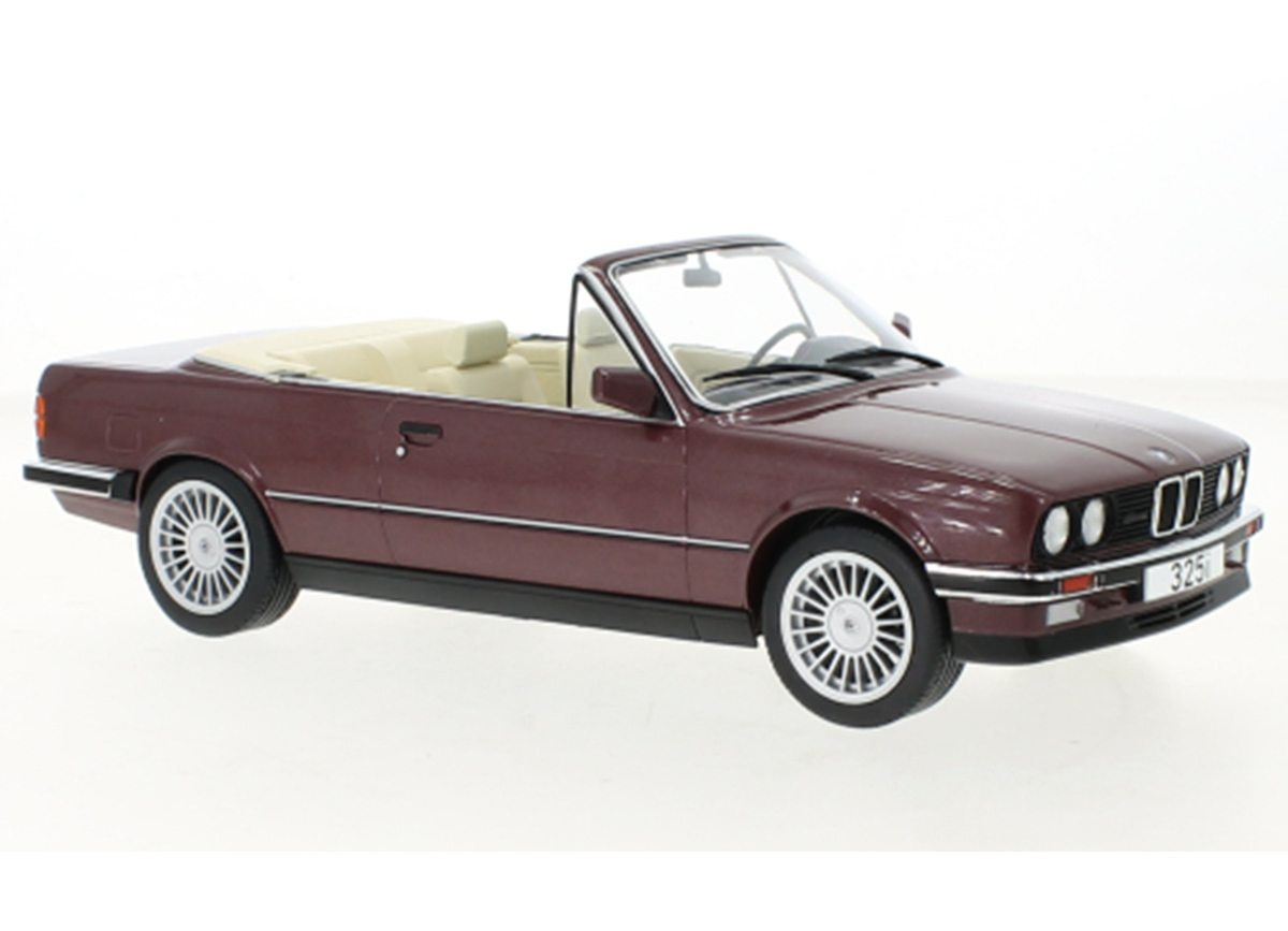 BMW 325i (E30) Cabriolet, metallic-dunkelrot, 1985 MCG 1:18 Metallmodell, Türen und Hauben nicht zu öffnen