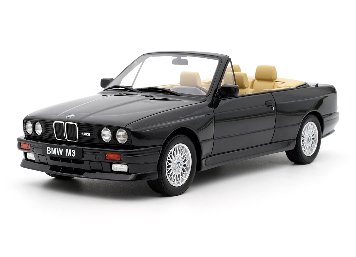 BMW E30 M3 Convertible 1989 Diamond Black Metallic 181 OttO mobile 1:18 Resinemodell (Türen, Motorhaube... nicht zu öffnen!)