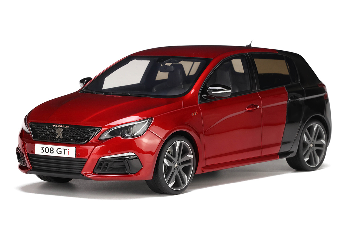 Peugeot 308 GTI Rouge Ultimate / Noir Perla OttO mobile 1:18 Resinemodell (Türen, Motorhaube... nicht zu öffnen!)