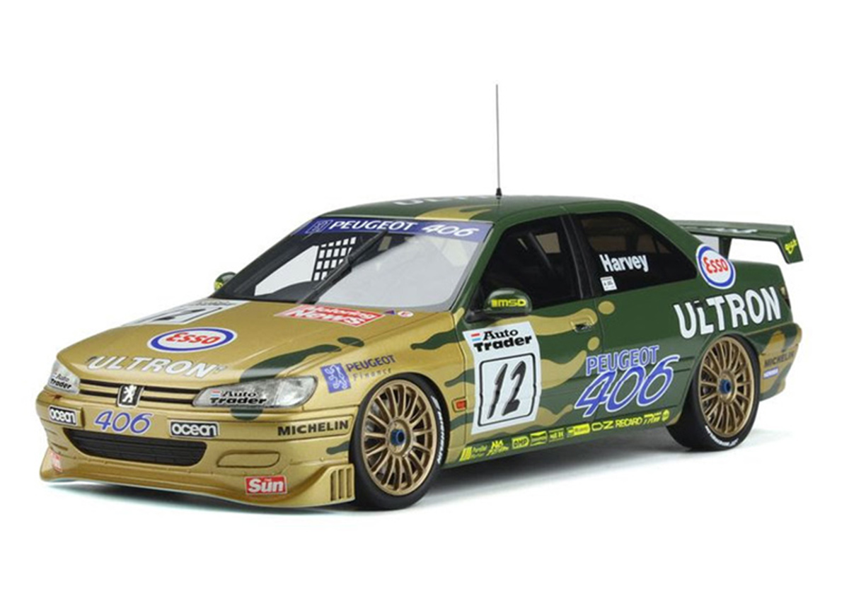PEUGEOT 406 BTCC Tim Harvey 1997 OttO mobile 1:18 Resinemodell (Türen, Motorhaube... nicht zu öffnen!)
